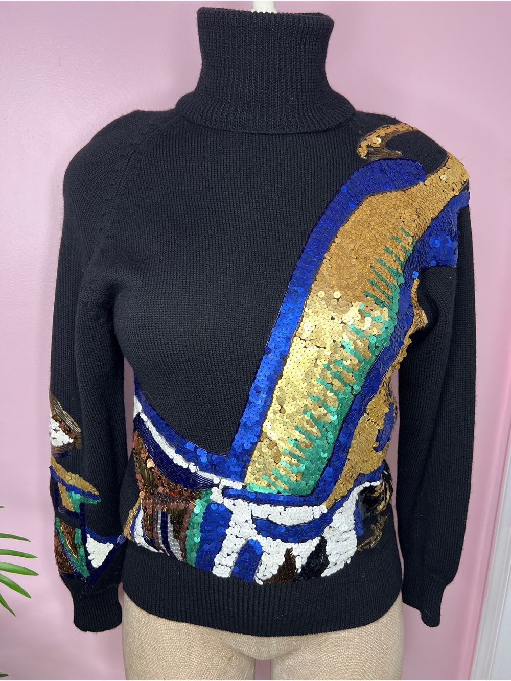 Vintage 80's  Sequin-Embellished Turtleneck Sweater